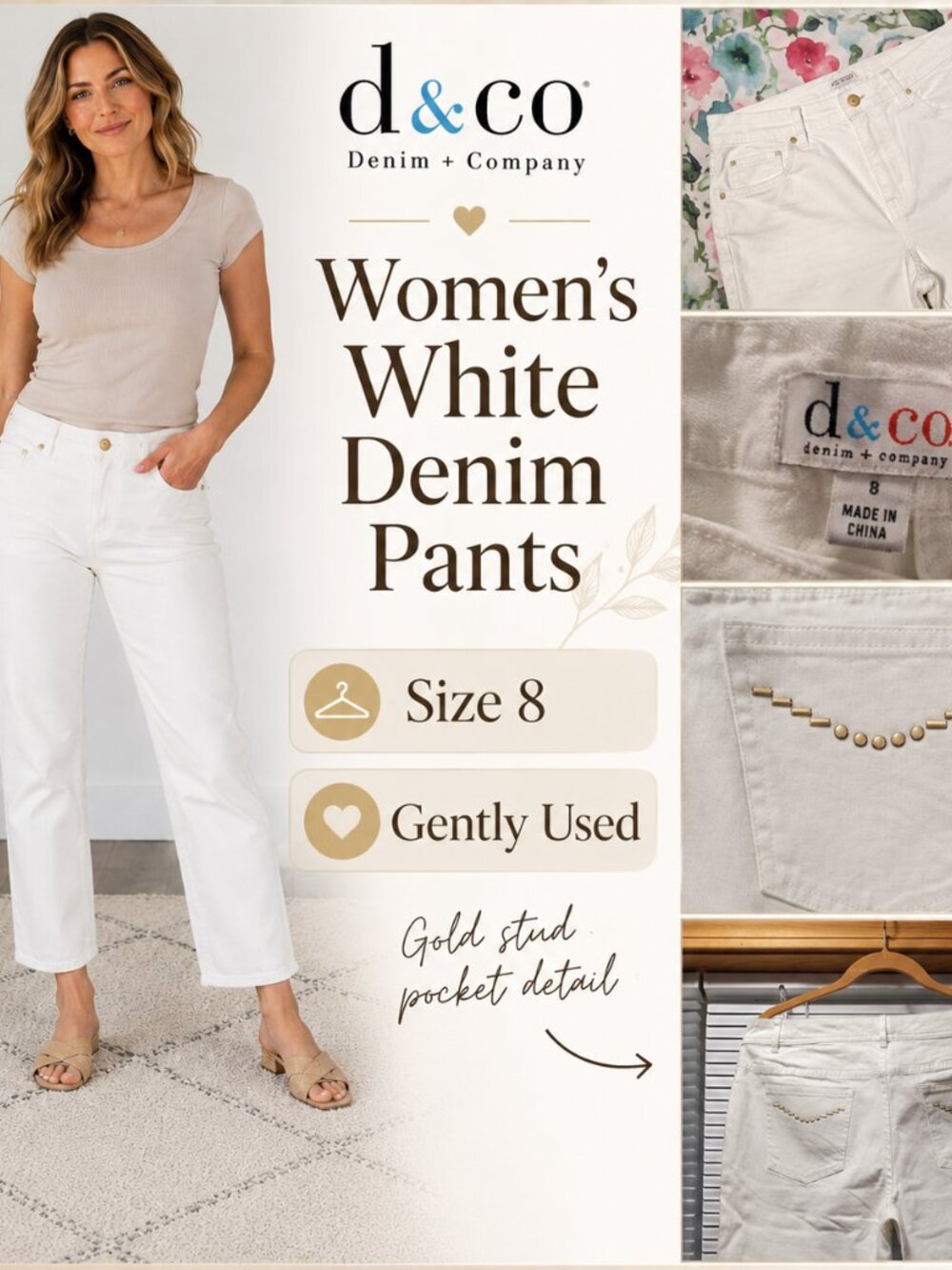 DENIM & CO. WOMEN'S WHITE PANTS SIZE 8